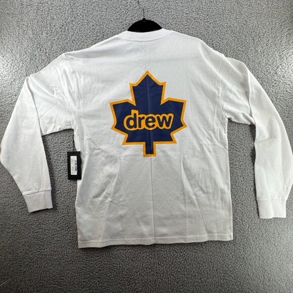 Drew House Long Sleeve Shirt Pocket & Maple Leaf Graphic White Size Small NWT - Picture 1 of 10